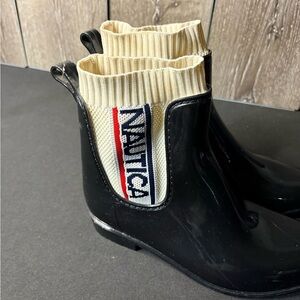 Nautica womens Black and Cream Rain Boots